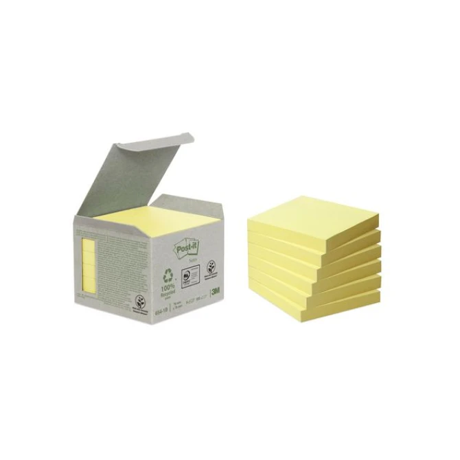 Post-it Recycled Notes Canary Yellow™ 76 x 76 mm Geel (pak 6 blokken)