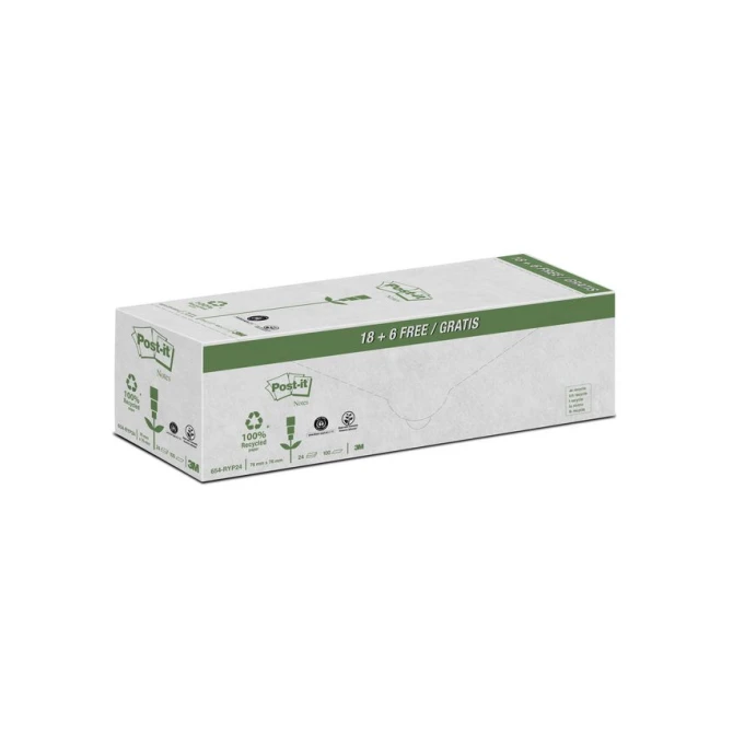 Post-it Recycled Notes Canary Yellow™ Voordeelpak 76 x 76 mm Geel (pak 24 stuks)