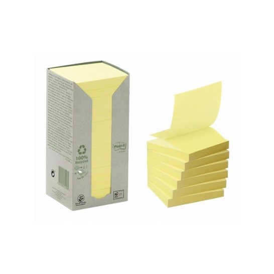 Post-it Recycled Z-Notes Canary Yellow™ 76 x 76 mm Geel (pak 16 blokken)