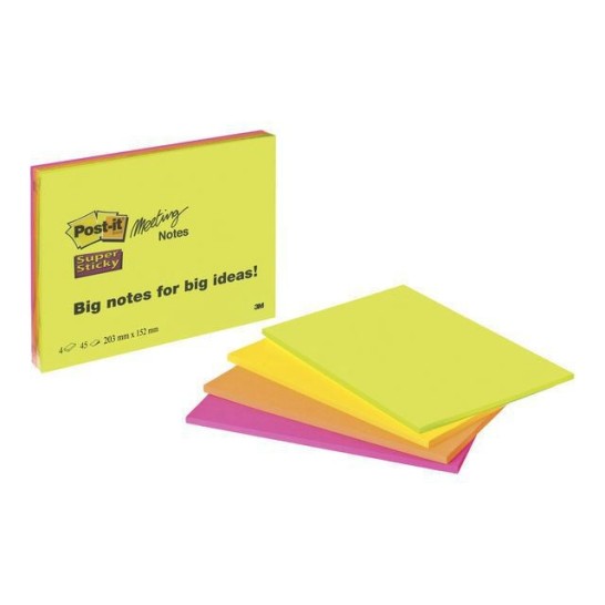 Post-it Super Sticky Meeting Notes 200 x 149 mm Neon kleuren (pak 4 x 45 vel)