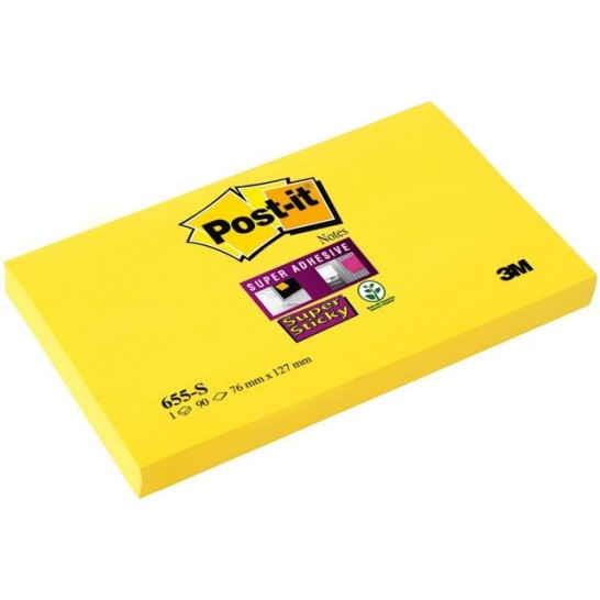 Post-it Super Sticky Notes 76 x 127 mm Neon geel (pak 12 x 90 vel)