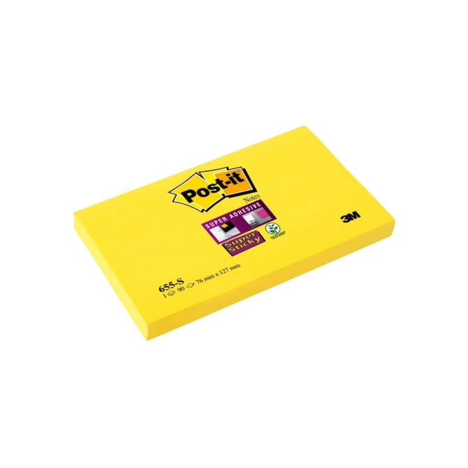 Post-it Super Sticky Notes 76 x 127 mm Neon geel (pak 12 x 90 vel)