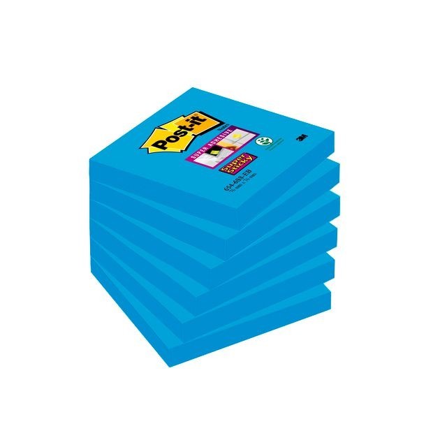 POST-IT Notitieblok Super Sticky 76x76mm Electric blue / 6 stuks