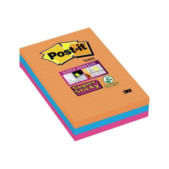 Post-it Super Sticky Notes Bangkok kleuren XXL Gelinieerd 101 x 152 mm (pak 3 stuks)