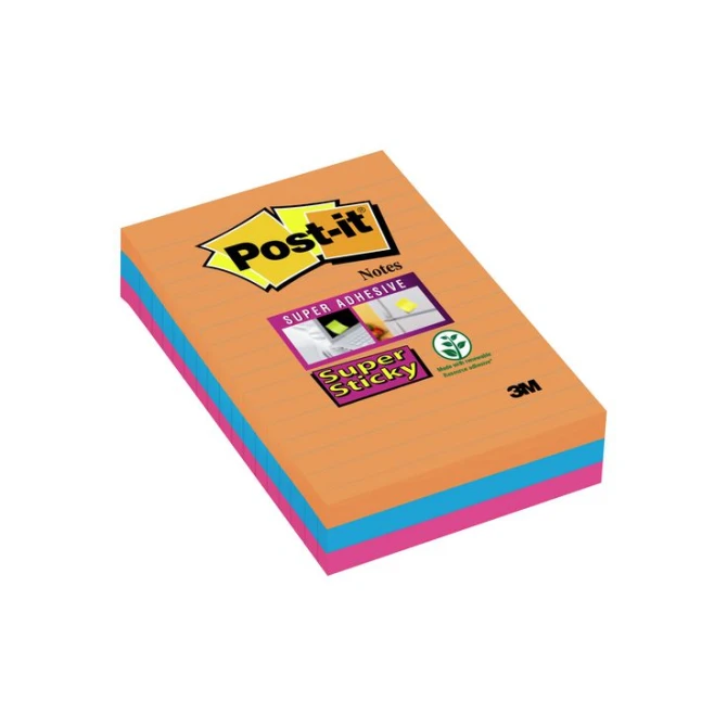 Post-it Super Sticky Notes Bangkok kleuren XXL Gelinieerd 101 x 152 mm (pak 3 stuks)