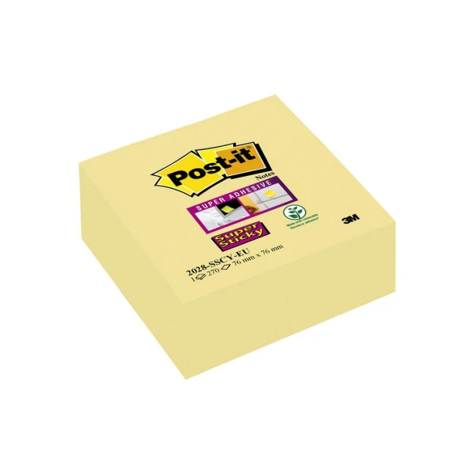 Post-it® Super Sticky Notes Canary Yellow™ Kubus. 76 x 76 mm. Geel (blok 270 vel) Post-it® Super Sticky Notes Canary Yellow™ Kubus. 76 x 76 mm. Geel (blok 270 vel)