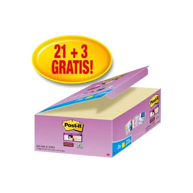 Post-it Super Sticky Notes Canary Yellow™ Voordeelpak 476 x 476 mm Geel (pak 24 blokken)