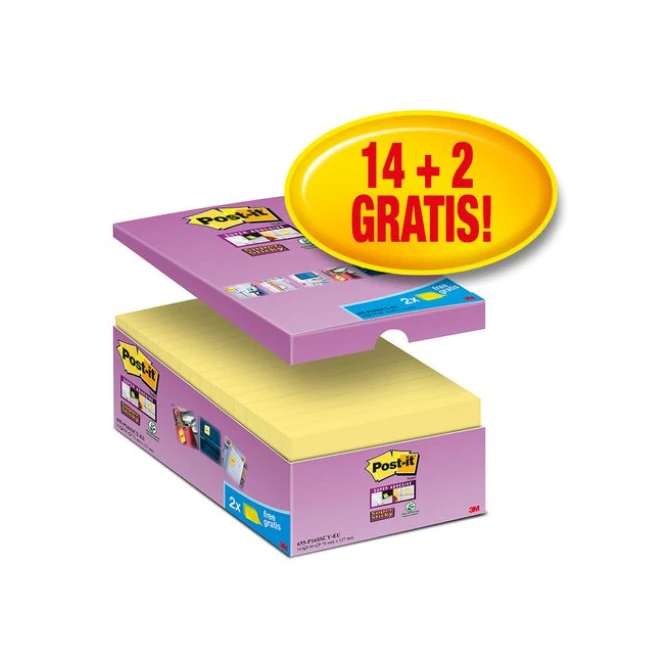 Post-it Super Sticky Notes Canary Yellow™ Voordeelpak 76 x 127 mm Geel (pak 16 blokken) Post-it Super Sticky Notes Canary Yellow™ Voordeelpak 76 x 127 mm Geel (pak 16 blokken)