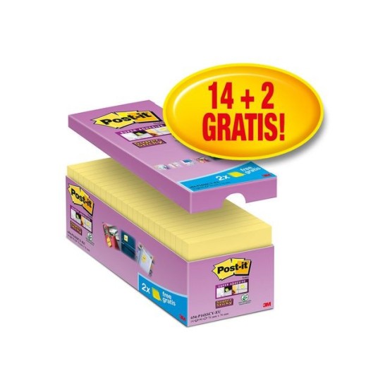 Post-it Super Sticky Notes Canary Yellow™ Voordeelpak 76 x 76 mm Geel (pak 16 blokken)