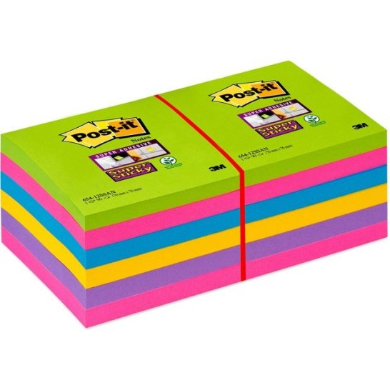 Post-it Super Sticky Notes Neon 76 x 76 mm (pak 12 blokken)