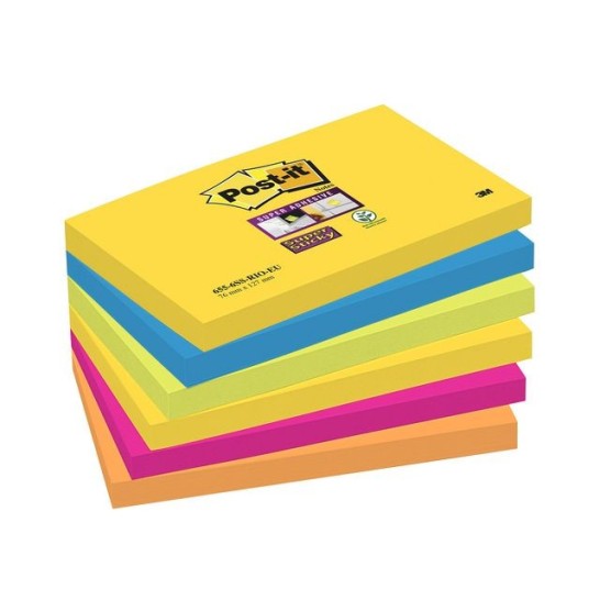 Post-it Super Sticky Notes Rio kleuren 76 x 127 mm (pak 6 blokken)