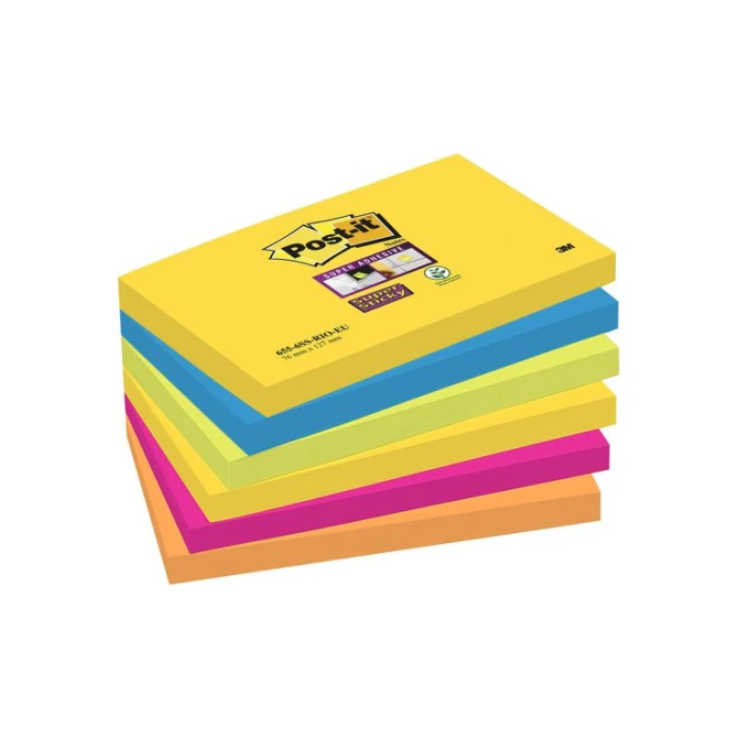 Post-it Super Sticky Notes Rio kleuren 76 x 127 mm (pak 6 blokken)