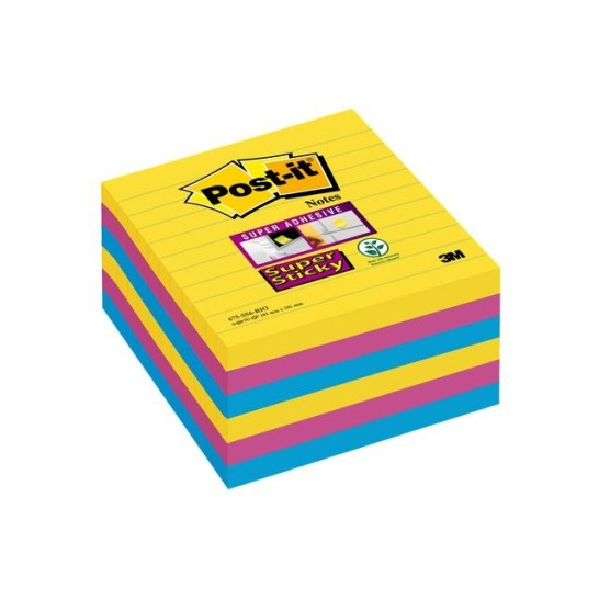 Post-it Super Sticky Notes Rio kleuren XL Gelinieerd 101 x 101 mm (pak 6 stuks)