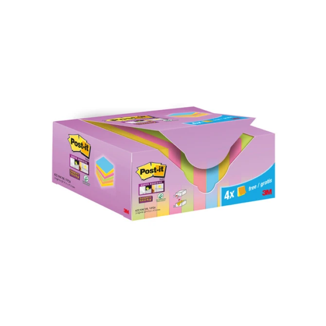 Post-it® Super Sticky Notes Voordeelpak 47.6 x 47.6 mm assorti (pak 24 stuks) Post-it® Super Sticky Notes Voordeelpak 47.6 x 47.6 mm assorti (pak 24 stuks)