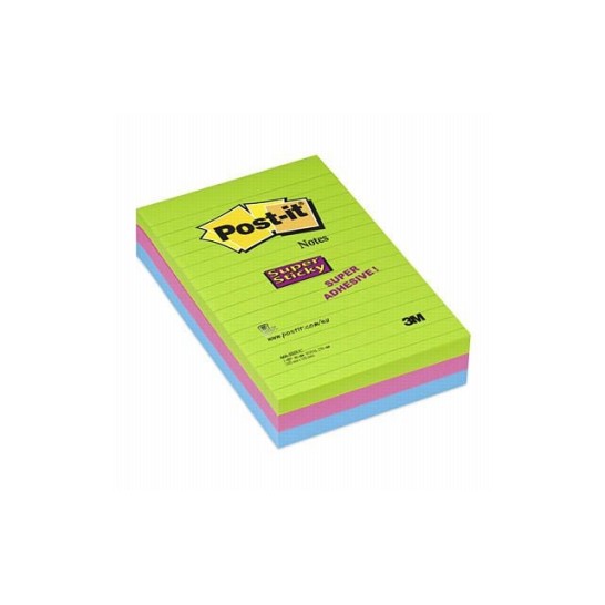 Post-it Super Sticky Notes XXL Gelinieerd 101 x 152 mm Ultra kleuren (pak 3 blokken)