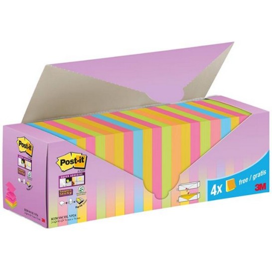 Post-it® Super Sticky Z-Notes Voordeelpak 76 x 76 mm assorti (pak 24 stuks)