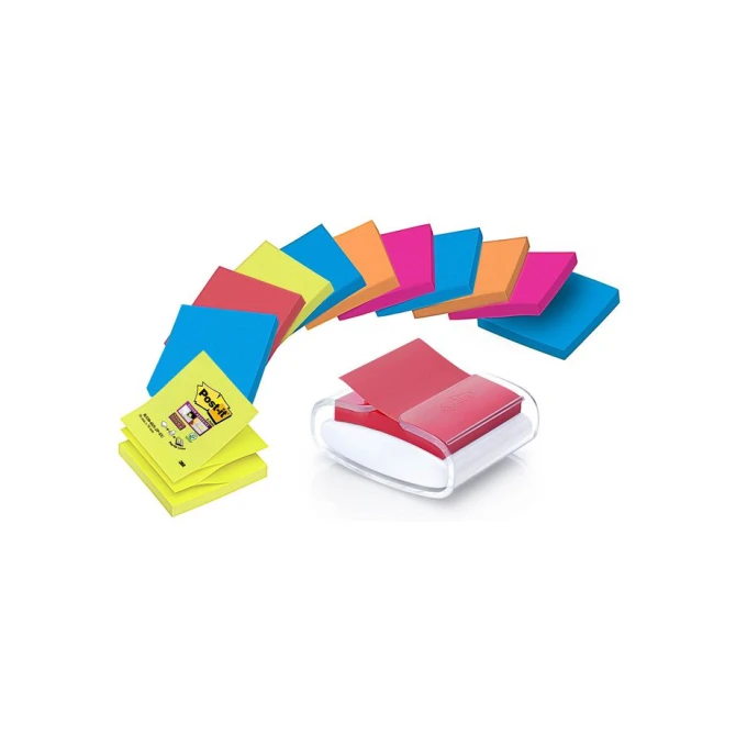 Post-it Super Sticky Z-Notes dispenser PRO wit + 12 blokken Post-it Super Sticky 76 x 76 mm (pak 13 stuks) Post-it Super Sticky Z-Notes dispenser PRO wit + 12 blokken Post-it Super Sticky 76 x 76 mm (pak 13 stuks)