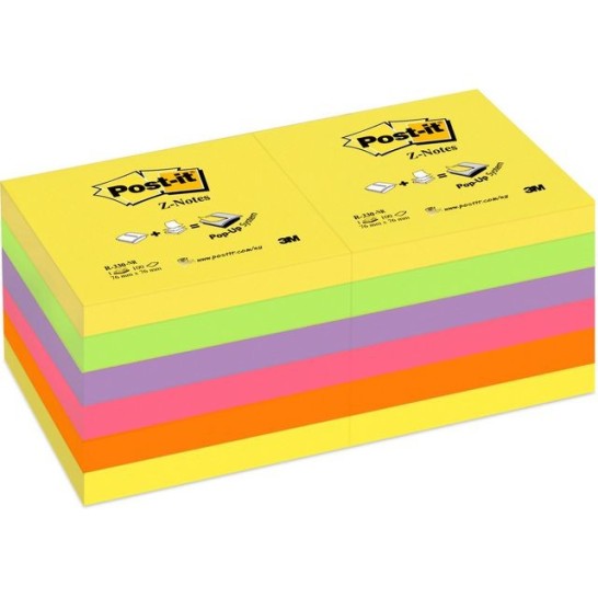 Post-it Z-Notes 76 x 76 mm Neon kleuren (pak 12 blokken)