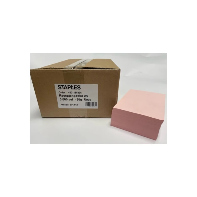 Staples Receptenpapier A6 80 g/m² Rosé (1 pak x 5000 vel) Staples Receptenpapier A6 80 g/m² Rosé (1 pak x 5000 vel)