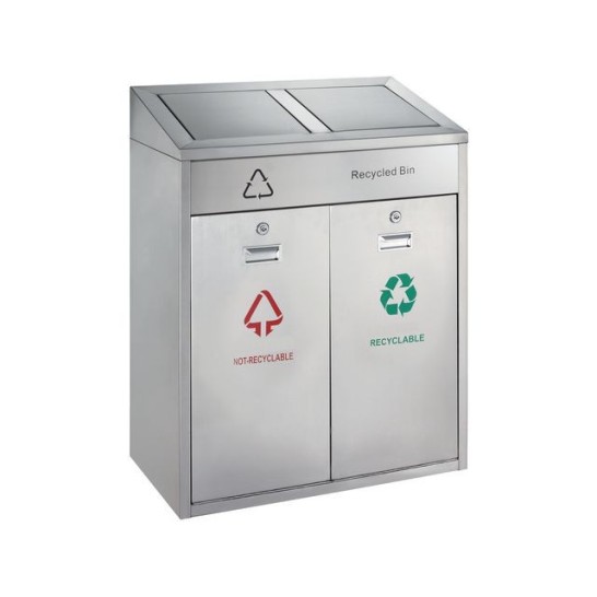 Recycling bin 2x21L mat RVS