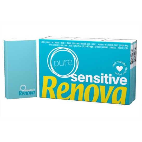 Renova Sensitive Gevouwen Zakdoekjes Voor de gevoelige huid Wit (pak 6 pakken)