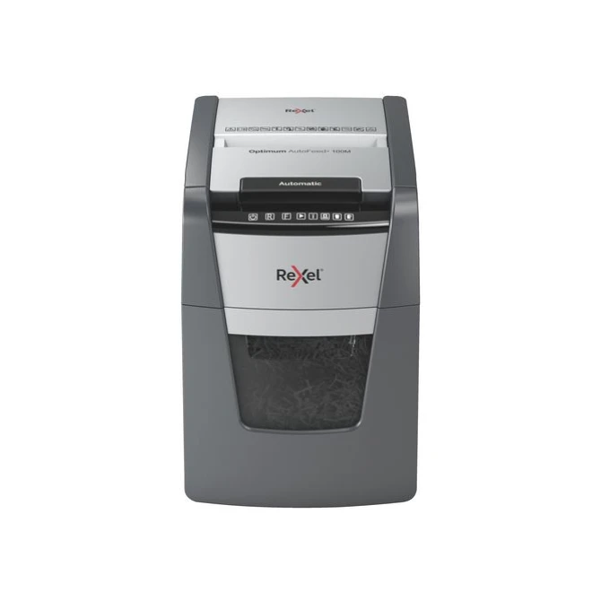 REXEL Optimum Auto+ 100M Automatische Papiervernietiger P5 Micro-Cut Snippers 34L 100 Vellen Zwart REXEL Optimum Auto+ 100M Automatische Papiervernietiger P5 Micro-Cut Snippers 34L 100 Vellen Zwart