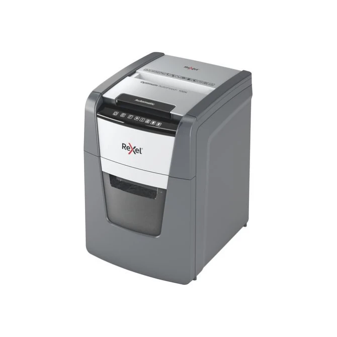REXEL Optimum Auto+ 100X Automatische Papiervernietiger P4 Cross-Cut Snippers 34L 100 Vellen Zwart REXEL Optimum Auto+ 100X Automatische Papiervernietiger P4 Cross-Cut Snippers 34L 100 Vellen Zwart