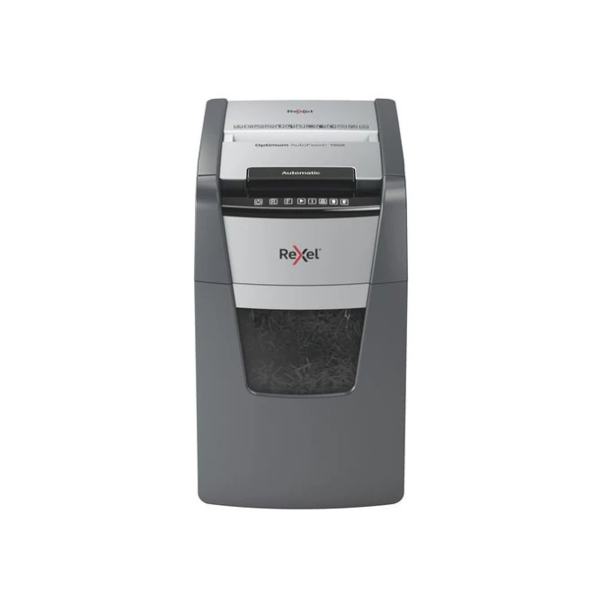 REXEL Optimum Auto+ 150X Automatische Papiervernietiger P4 Cross-Cut Snippers 44L 150 Vellen Zwart REXEL Optimum Auto+ 150X Automatische Papiervernietiger P4 Cross-Cut Snippers 44L 150 Vellen Zwart