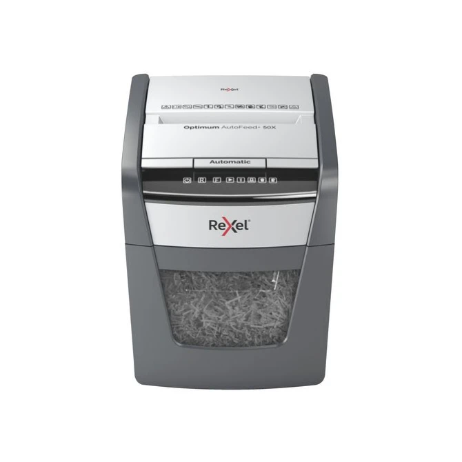 REXEL Optimum Auto+ 225X Automatische Papiervernietiger P4 Cross-Cut Snippers 20L 50 Vellen Zwart REXEL Optimum Auto+ 225X Automatische Papiervernietiger P4 Cross-Cut Snippers 20L 50 Vellen Zwart
