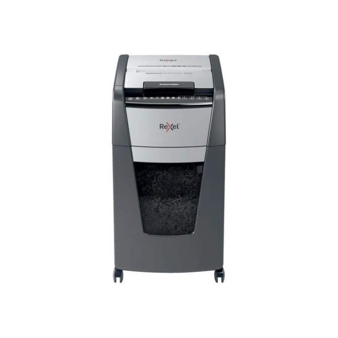 REXEL Optimum Auto+ 300X Automatische Papiervernietiger P4 Cross-Cut Snippers 60L 300 Vellen Zwart REXEL Optimum Auto+ 300X Automatische Papiervernietiger P4 Cross-Cut Snippers 60L 300 Vellen Zwart