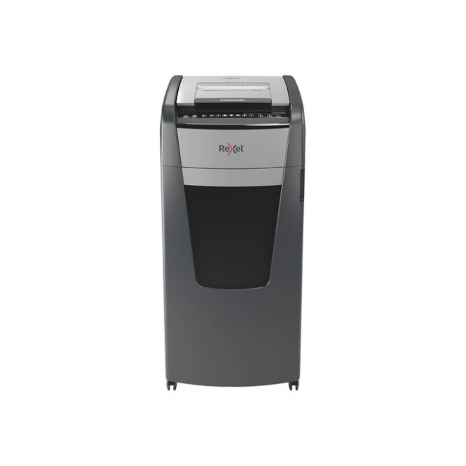 REXEL Optimum Auto+ 600M Automatische Papiervernietiger P4 Cross-Cut Snippers 110L 600 Vellen Zwart REXEL Optimum Auto+ 600M Automatische Papiervernietiger P4 Cross-Cut Snippers 110L 600 Vellen Zwart