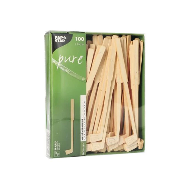 PAPSTAR Roerstaafjes gemaakt. bamboe pure 15 cm Golf (pak 100 stuks) PAPSTAR Roerstaafjes gemaakt. bamboe pure 15 cm Golf (pak 100 stuks)