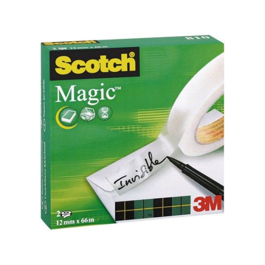 SCOTCH® 810 Magic™ Plakband 12 mm x 66 m asgat 76 mm (pak 2 x 66 meter)