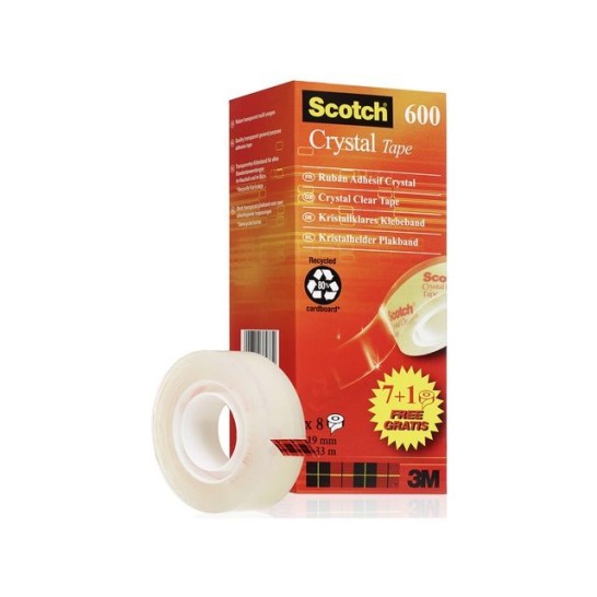 SCOTCH® Crystal 600 Plakband Voordeelpak 19 mm x 33 m Glanzend Transparant (pak 8 rollen)