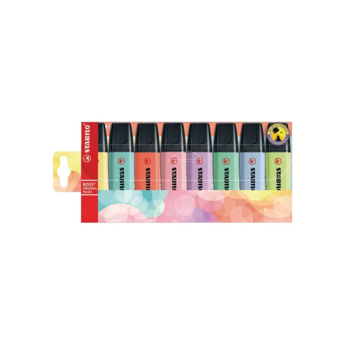 STABILO BOSS ORIGINAL Pastel Markeerstift Bureauset Beitelvormige Punt 2-5 mm Assorti (blister 8 stuks) STABILO BOSS ORIGINAL Pastel Markeerstift Bureauset Beitelvormige Punt 2-5 mm Assorti (blister 8 stuks)