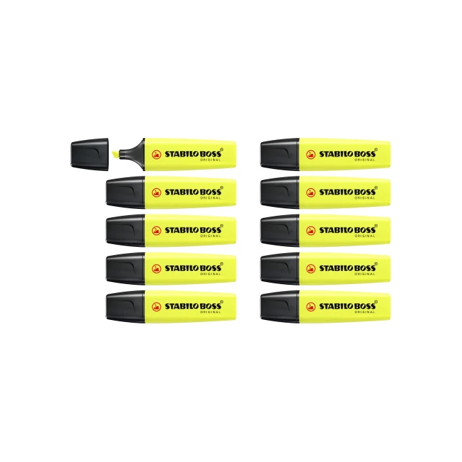 STABILO Boss Original Markeerstift Beitelvormige Punt 2 - 5 mm Geel (pak 10 stuks) STABILO Boss Original Markeerstift Beitelvormige Punt 2 - 5 mm Geel (pak 10 stuks)