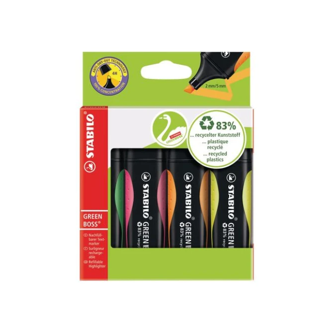 STABILO Green Boss Markeerstift Beitelvormige Punt 2 - 5 mm Assorti (doos 4 stuks) STABILO Green Boss Markeerstift Beitelvormige Punt 2 - 5 mm Assorti (doos 4 stuks)