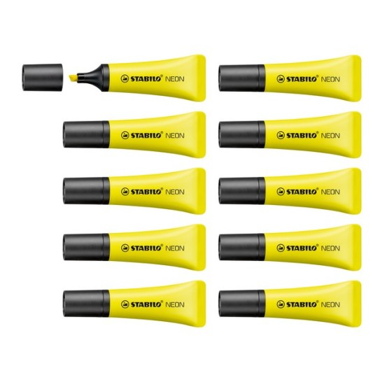 STABILO Neon Markeerstift Beitelvormige Punt 2 - 5 mm Geel (pak 10 stuks)