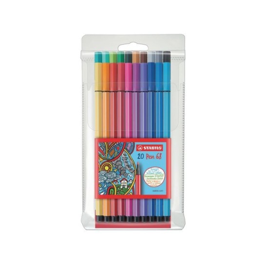 STABILO Pen 68 vezelpuntpen medium punt diverse inktkleuren PP huls in diverse kleuren (pak 20 stuks)