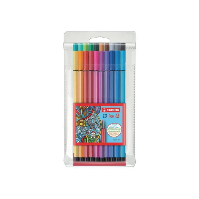 STABILO Pen 68 vezelpuntpen medium punt diverse inktkleuren PP huls in diverse kleuren (pak 20 stuks)