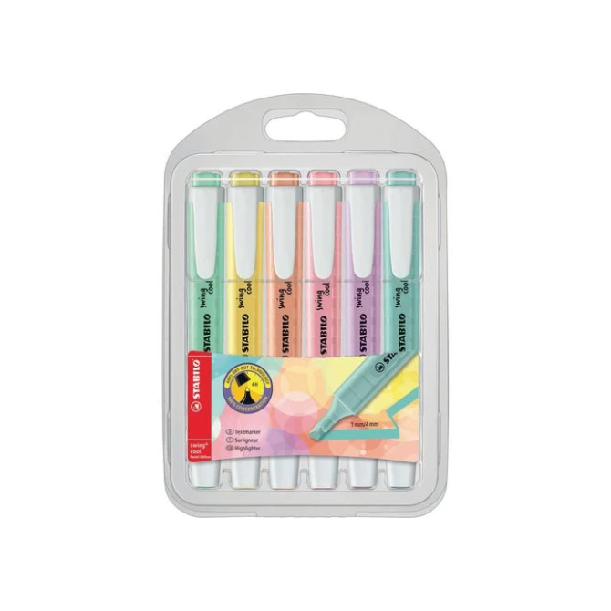 STABILO SWING COOL Pastel Markeerstift Beitelvormige Punt 1-4 mm Assorti (blister 6 stuks)