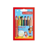 STABILO Woody 3-in-1 kleurpotloden Ronde Hulzen Assorti (pak 6 stuks)