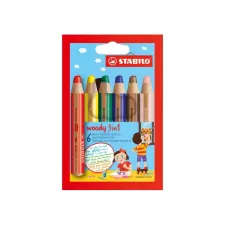 STABILO Woody 3-in-1 kleurpotloden Ronde Hulzen Assorti (pak 6 stuks)