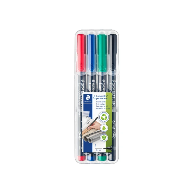 STAEDTLER Lumocolor 313 Permanente Marker Fijne Punt 04 mm Assorti (pak 4 stuks) STAEDTLER Lumocolor 313 Permanente Marker Fijne Punt 04 mm Assorti (pak 4 stuks)