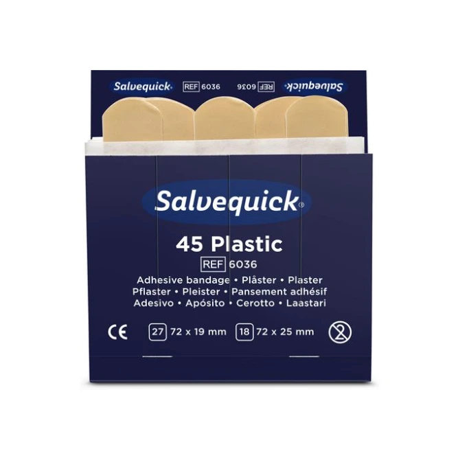 Salvequick Plastic pleisters 6 x 45 stuks (doos 6 x 45 stuks) Salvequick Plastic pleisters 6 x 45 stuks (doos 6 x 45 stuks)