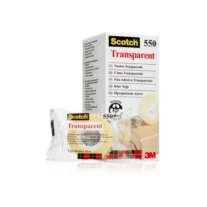 SCOTCH® 550 Plakband 19 mm x 33 m asgat 25 mm Transparant (pak 8 x 33 meter) SCOTCH® 550 Plakband 19 mm x 33 m asgat 25 mm Transparant (pak 8 x 33 meter)