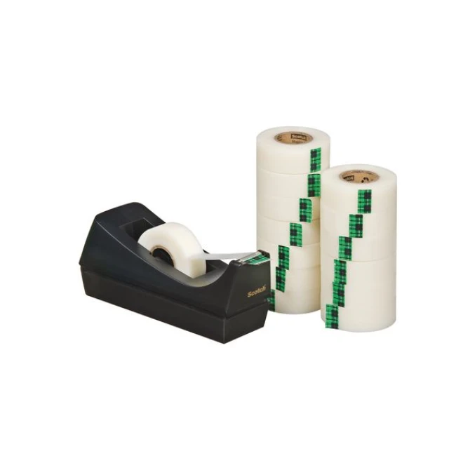 SCOTCH® C38 Dispenser Zwart + SCOTCH Magic Tape 900 Plakband Onzichtbaar 19 mm x 33 m Mat Transparant (pak 14 rollen)