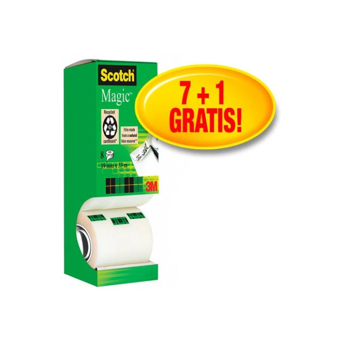 Scotch Magic™ onzichtbare kantoortape transparant 19 mm x 33 m (pak 8 rollen) Scotch Magic™ onzichtbare kantoortape transparant 19 mm x 33 m (pak 8 rollen)