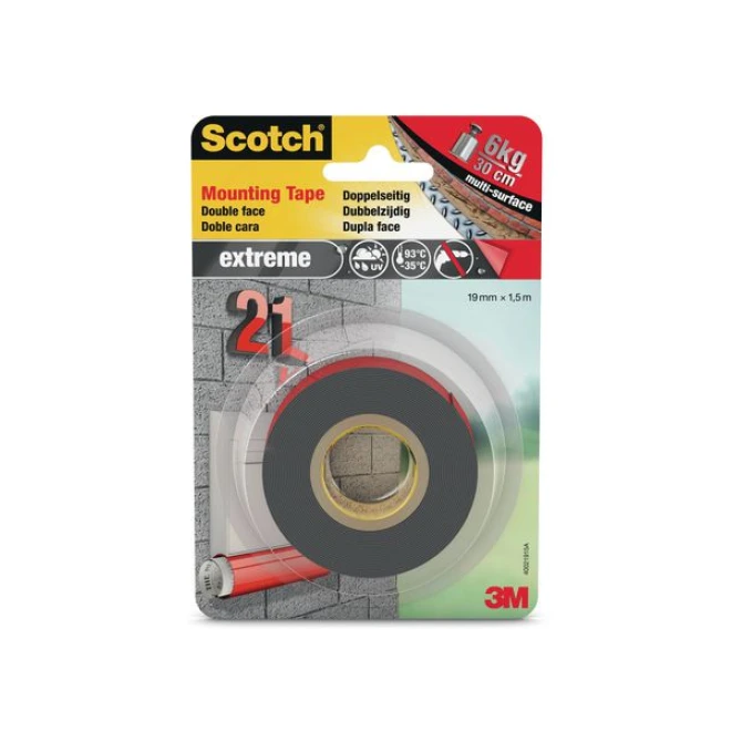 SCOTCH® Montagetape dubbelzijdig Extra sterk 19 mm x 15 m (rol 15 meter)
