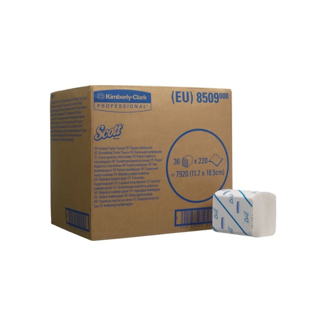 SCOTT 8509 Toiletpapier gevouwen 12.5x18.5cm Wit 2-laags / 36x230 vel SCOTT 8509 Toiletpapier gevouwen 12.5x18.5cm Wit 2-laags / 36x230 vel